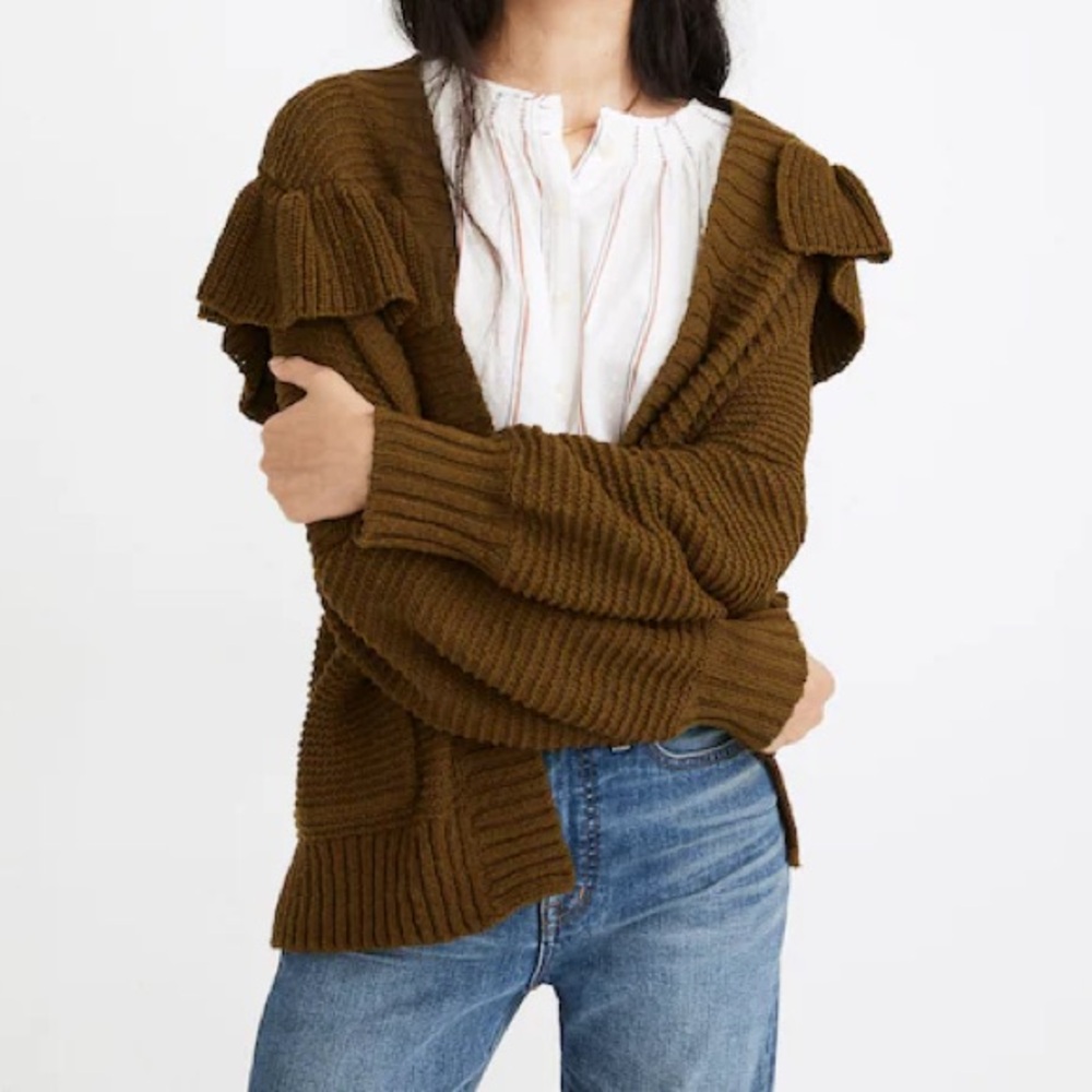 MADEWELL Ruffle Cardigan Sweater Size Small